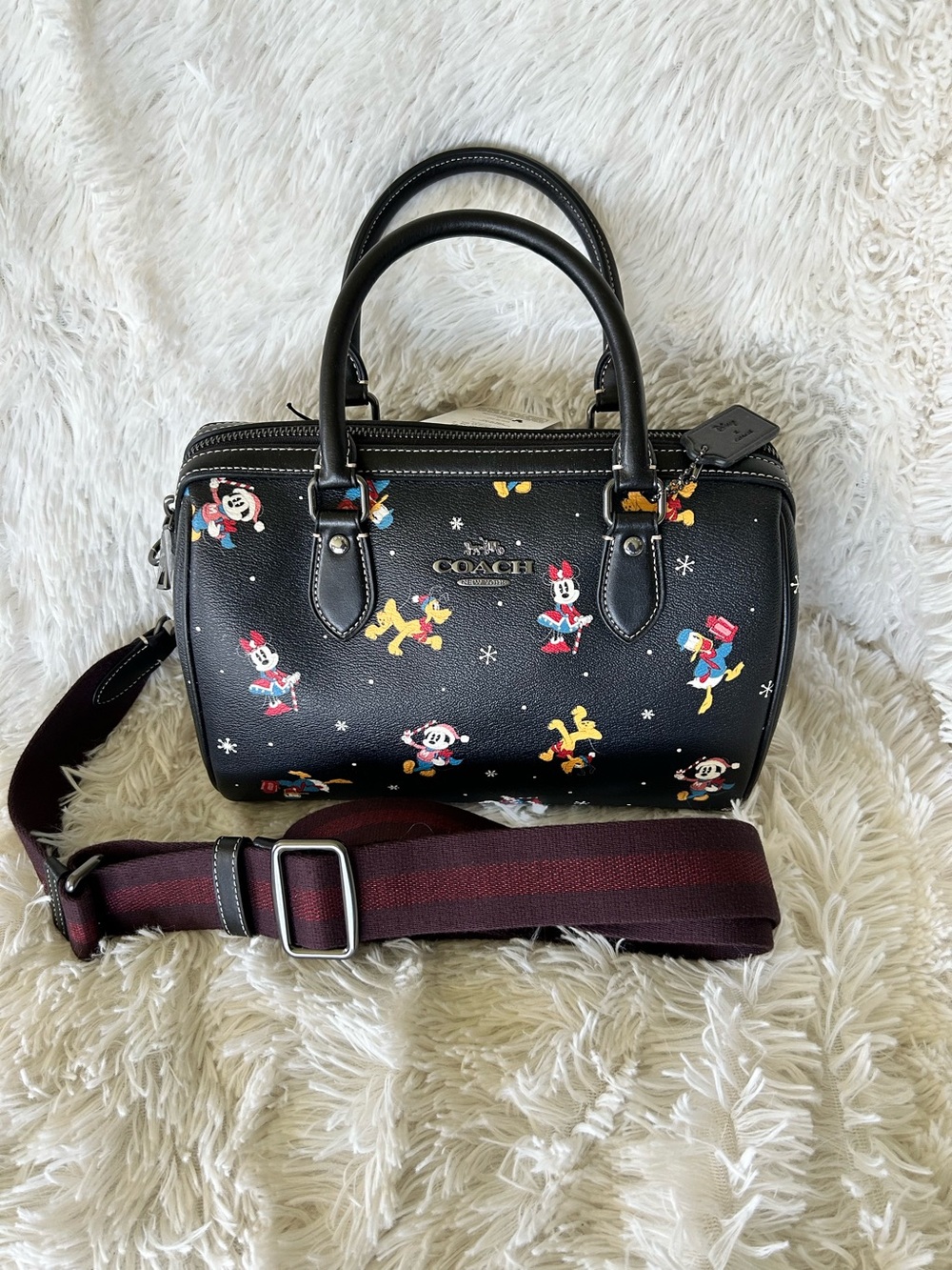 Coach Black Rowan Satchel with Disney Character Print